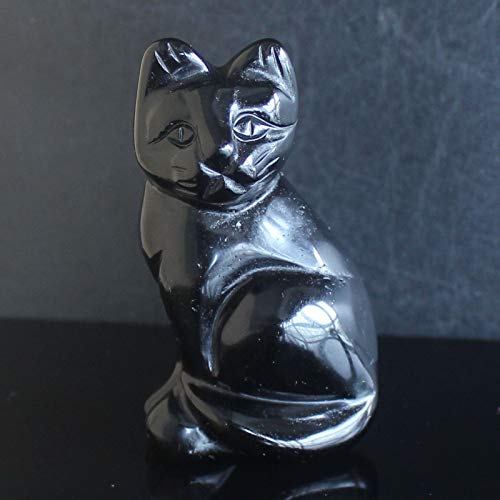 2‘’ Hand Carved Mixed Gemstone Crystal cat Animal Figurine Animal Carving (Black Obsidian)