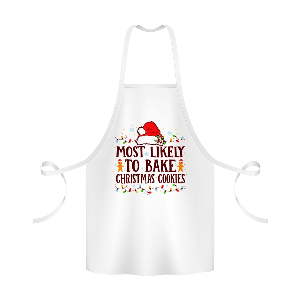 Getagift Christmas Apron with Festive Print, 'Most Likely to Bake Christmas Cookies', Baker BBQ Kitchen Chef Apron.