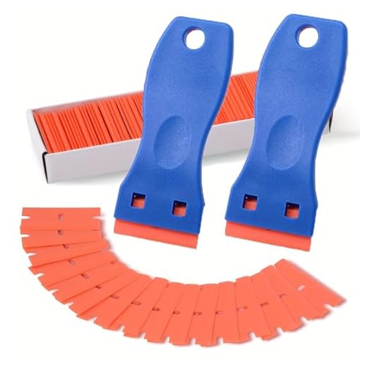 2PCS Plastic Razor Blade Scraper Tool with 20PCS Yellow Plastic Blades, No-Scratch Cleaning Scraper Remover for Stickers, Decals, Adhesive, Labels, Paint, Caulk, Glass, Window, Car, Floor