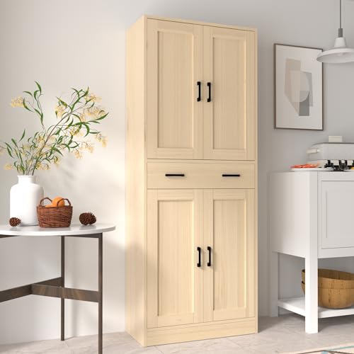 DIYART Oak Pantry Cabinet, 71\" Tall Storage Cabinet with Doors and Drawer, Freestanding Hutch for Kitchen, Dining Room, Hallway - Thumbnail 4