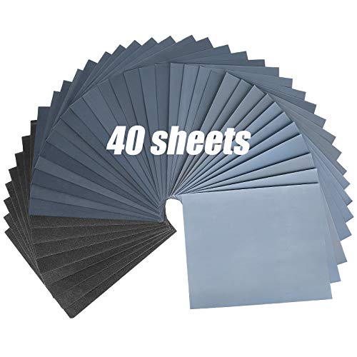 40 Sheets Wet Dry Sandpaper Assortment for Wood Furniture Automotive Car Metal Polishing Finishing, 9x11 Inches Sand Paper Girt 120/240/400/600/800/1000/1500/2000/2500/3000