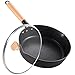 Bratpfanne Induktion 24 cm, tiefe Pfanne mit Glasdeckel, Schmorpfanne mit abnehmbarem Holzgriff, antihaftbeschichtet, Schwarz