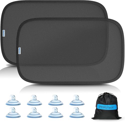 PEMOTech Sonnenschutz Auto Baby,[2026 Upgrade] Groß 53×36cm mit Starken Saugnäpfen Statt Klebefolie •ZERTIFIZIERTER UV-Schutz UPF50+•Sonnenschutz Auto Kinder für Heckscheibe & Seitenscheibe (2 Stück)
