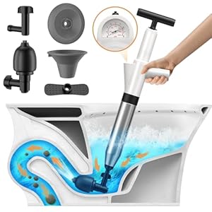 Toilet Plunger, Drain Clog Remover, High-Pressure Air Drain Blaster with Real-Time Barometer Powerful Drain Snake Sink Plunger Plumbing Tools, Plungers for Bathroom, Sink, Floor, Kitchen Clogged