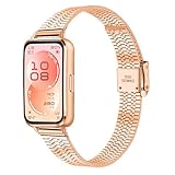 KUTEWEU Metal Correa para Huawei Band 11 Pro Watchband, Quick-Fit Pulsera de Repuesto Acero inoxidable Strap para Huawei Band 10/9/8 Smartwatch Accesorios (Plata Rosa Oro Placa, HuaweiBand11Pro)