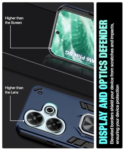 Image of WOW IMAGINE Shock Proof Back Case Mobile Cover for Redmi 13 5G | Poco M6 Plus 5G | Back Cover Case (Tough Armor | Hybrid PC + TPU | Ring Holder & in-Built Kickstand | Blue)