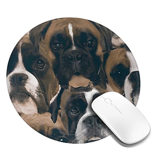 Mauspad Boxer Hund Mauspads für Schreibtisch mit rutschfester Gummiunterseite Büro Computer Rund Mousepad Mauspad für Home Office Schreibtischzubehör Tierfamilie