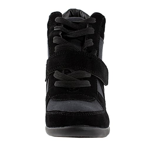 Top Moda Womens Sammy-40 High Top Strap Womens Hidden Wedge Sneaker Shoes,Black,8 #TOP2