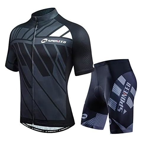 Cycling Jersey Sets for Men Short Sleeve Road Bike Shirts Padded Bicycle Shorts, Multi Gray, Large Cover