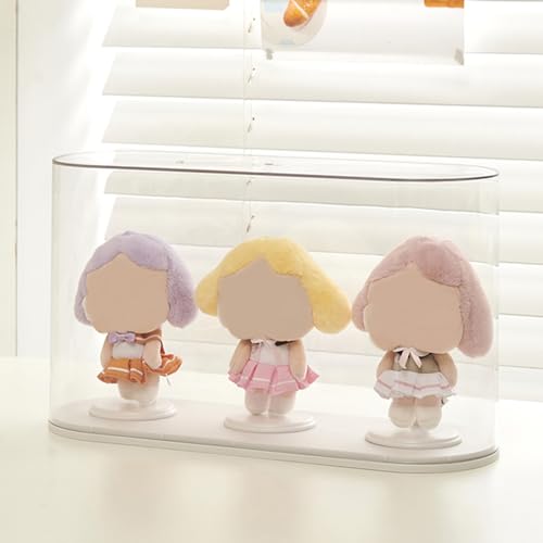ディスプレイケース POPMART用 三体収納 人形収納 LBBケース フィギュア収納 防塵クリアフィギュアケース ショーケース 保護カバー 安定感 性 クリア 防塵 傷つけ防止 透明ケース 立つ姿 展示 ぬい推し (1, 三体収納-ホワイト)