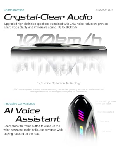 Image of Blaise X2 Motorcycle Intercom 2 Rider Helmet Communication System Motorcycle Helmet Bluetooth Headset Music Sharing Voice Control IP66 Waterproof 15 Lighting Models (Single Pack-Glossy Black)