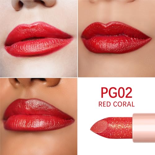 Oulac Red Shimmer Lipstick for Women, Moisture Tinted Lip Balm for Dry Lips Creamy Formula, Hydrating & Smooth - Image 4