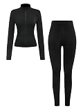 BekeBig Girls Tracksuit Suit 2 Piece Sweatpants Set Zip Up Front Black Jacket and Joggers Set Kids Yoga...
