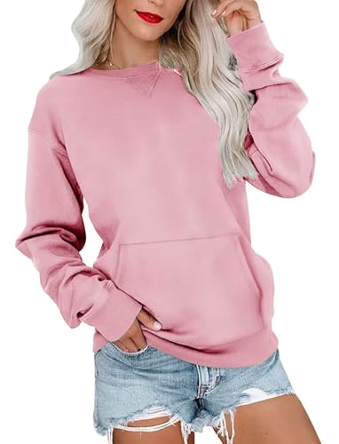 Image of Ovanviso Womens Long Sleeve Sweatshirt Casual Crewneck Cute Pullover Tops Lightweight Sweatshirt with Pocket