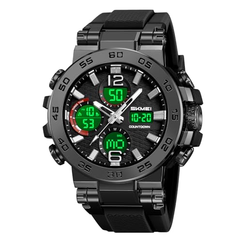 Relógios Digitais Militares Masculinos Quartzo Esportivo À Prova D'água Relógios de Mostrador Grande com Alarme Fuso Horário Duplo Visor Luminoso