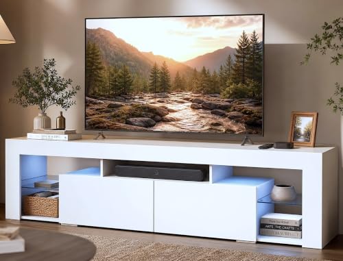 WLIVE 63 Inch TV Stand for 55/65/70 Inch TVs, Modern Entertainment Center with 20 LED Lights & 2 Large Storage Drawers, Media Console Table, Gaming Television Stands for Living Room, Bedroom, White - image 2