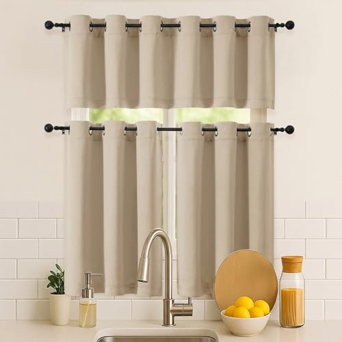 Simplebrand Biscotti Beige Short Kitchen Curtains 24 Inch Length 2 Panels Set, Small Windows Room Darkening Curtain for Bathroom, Basement, RV Camper, Thermal Insulated Short Drapes, 40 x 24 Inch by Simplebrand - Image 8