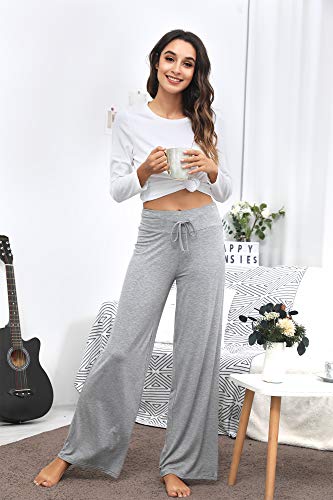 Wiwi Bamboo Pajama Pants For Women Plus Size Pajamas Bottoms Wide Leg Lounge Sweatpants Soft Pj Sleep Pant S-4X, Heather Grey, Medium #TOP2