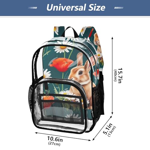 Clear Bag for Women Travel Kids Backpack Boys Girls Approved Shoulder Bag Brown Rabbit Colorful Wildflowers4