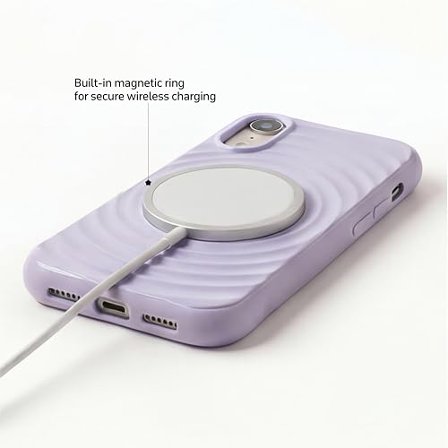 Image of amazon basics Shockproof Case for iPhone XR | Ripple Pattern | Camera Protection | Protective Cover with Enhanced Grip & Wireless Charging Support - Light Purple