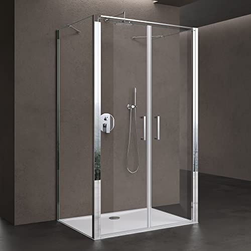 doporro U-Form Duschkabine 80x90cm Duschabtrennung in chrom zwei Drehtüren ESG-Sicherheitsglas Klarglas mit Nano-Beschichtung Ravenna66UK