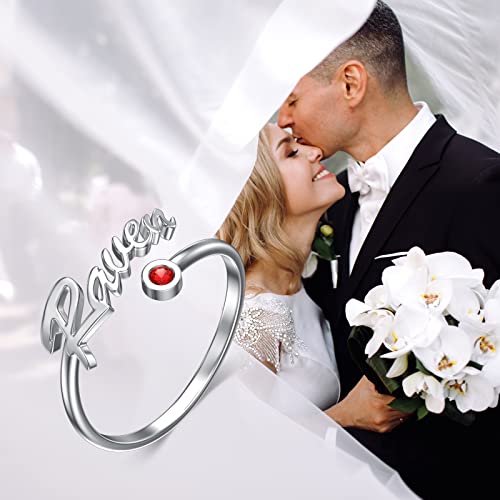 Fencci 10K/14K/18K Real Gold Personalized Name Rings For Women Girls Solid Gold Custom Name Ring Made With Any Name Nameplate Ring With Birthstone Jewelry Gift For Birthday Mother's Day #TOP6