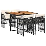 vidaXL Set de Muebles de Jardín con Cojines 5 pzas, Ratán Sintético Negro