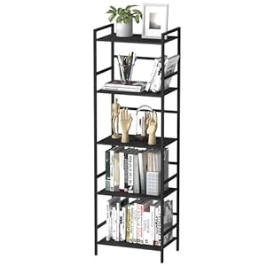 CADUKE Black Tall Bookcase 5 Tier Book Shelf for Bedroom Industrial Bookshelf with Storage Book Shelves for Kids Room Standing Office Bookshelves and Bookcases for Bedroom Living Room