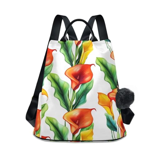 Sac à dos tendance pour femme motif floral orange feuilles vertes mode urbaine