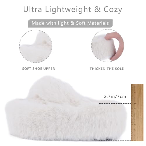 Fuzzy Slippers Women Cross Band Furry House Shoes Open Toe Bride Slippers Fluffy Slides for Girls High Heel Fur Women Sandals for Party Stylish Memory Foam Female Fuzzy Sandals2