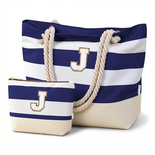 Image of Vavabox Initial Beach Tote Bag for Women, Water-resistant Travel Beach Bag Pool Bag Set, Birthday Gifts for Women Mom