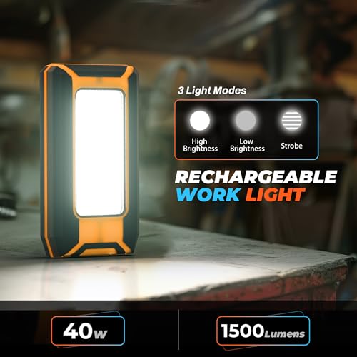 2-Pack LED Rechargeable Magnetic Work Light 1500 Lumens, Hanging Hook with 3 Modes, LED Work Light for Car Repair, Camping, and Hurricane Use