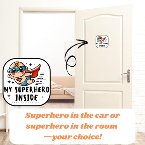 Image of TOTOMO Baby on Board Sticker for Car | My Superhero Inside Sticker Set - Funny Car Decals, Cute Durable Vinyl Safety Signs for Windows, Bumpers, or Nursery Doors - Peel-and-Stick