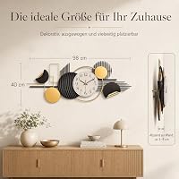 Blissio Große Wanduhr aus Metall,Schwarz,Geometrisches Design,98 x 40 cm – Ansicht 2