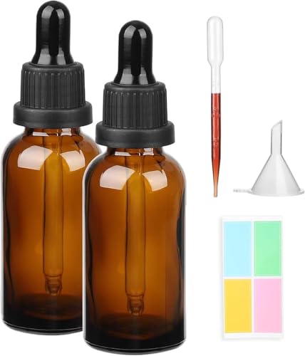 Amber Glass Dropper Bottles 2x100ml with Pipette for Essential Oil