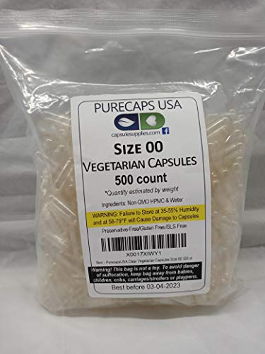 PurecapsUSA - Clear Empty Vegetarian Capsules - Size 00 (500 Joined Capsules)