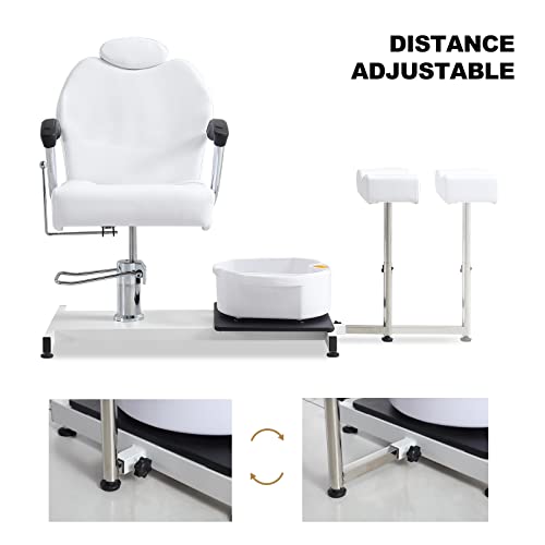 Paddie White Reclining Pedicure Chair With Headrest/Foot Basin/Leg Rest Hydraulic Adjustable For Salon Spa Nail Tech #TOP6