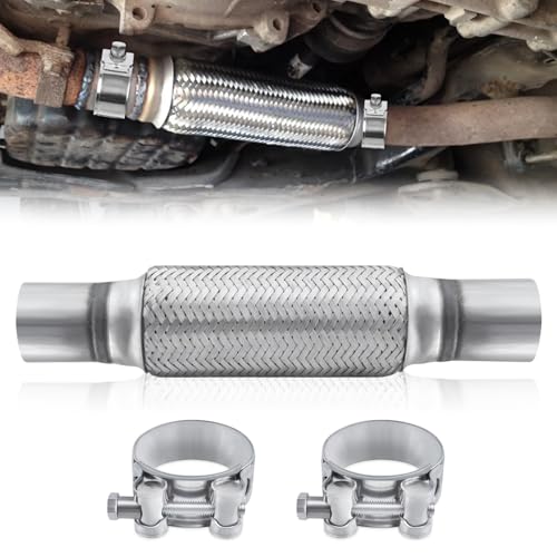 NICEWAT Flexrohr Auspuff 45x200x300 mm, Edelstahl Auspuff Flexibles Rohr mit 2 Edelstahlklammern, Doppelgeflecht Flexibles Auspuffrohr, Universal Flexrohr Reparaturrohr für Heavy Duty Auto