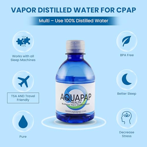 AQUAPAP 8 Ounce 8 Pack Vapor Distilled CPAP Water | for use with Resmed and Respironics Machines
