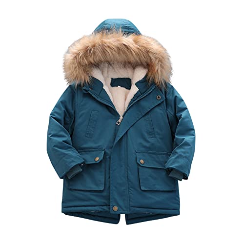 LOIJMK Veste matelassée doublée en polaire épaisse pour garçons – Manteaux d'hiver à capuche imperméables Par-ka – Vestes d'extérieur pour tout-petits garçons, bleu, 5-6 ans