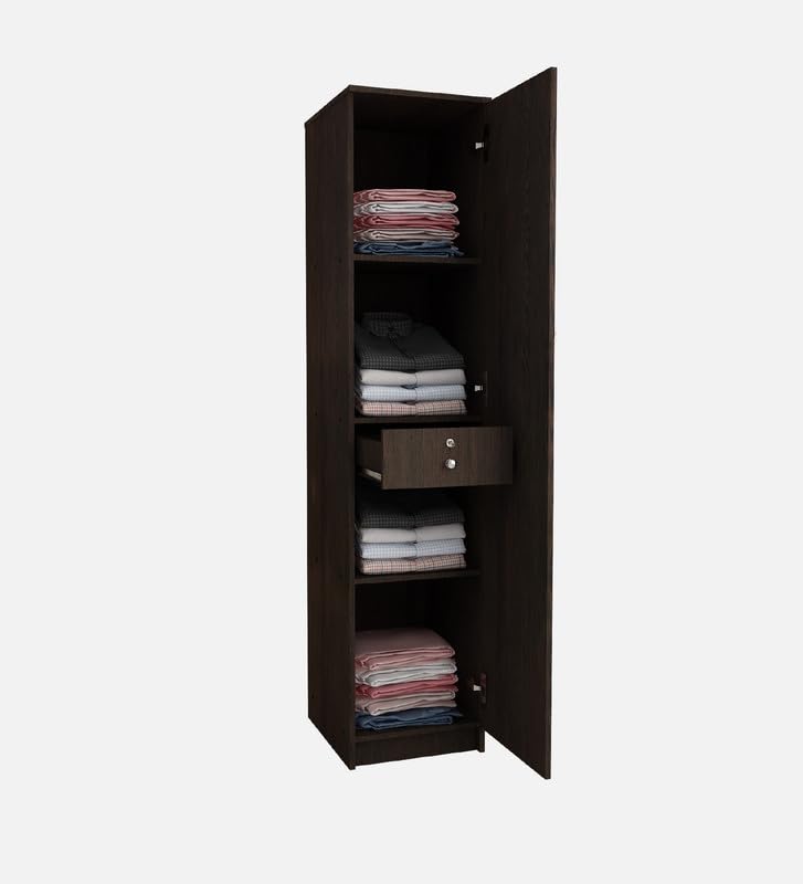 Image of Echo Multipurpose 1 Door Wardrobe /Spacious 4 Shelves with Drawer Engineered Wood 1 Door Wardrobe (Finish Color - Dark Wenge, Knock Down)