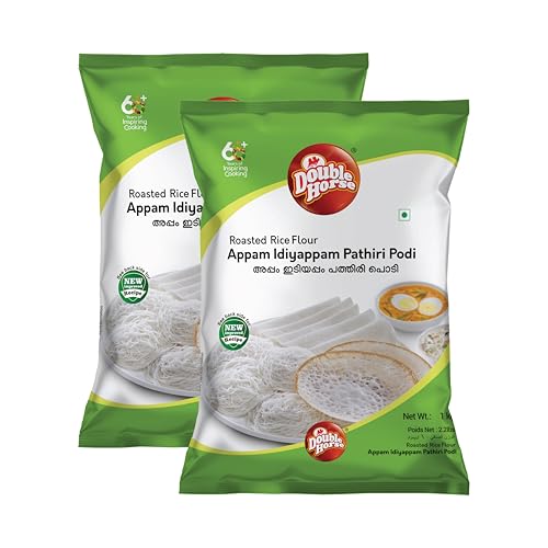Image of Double Horse Traditional Appam /Idiyappam /Pathiri Rice Flour, 1 kg (Pack of 2) (2Kg)| Roasted White Rice Flour|Sortex Rice Powder|Aripodi| Pathil Powder