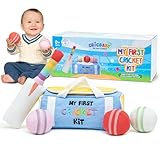 My First Cricket Kit | Cotton Soft Plush Toy | Gift Baby and Infant 0+ Months | 3 Soft Sensory Cricket Balls – Rattle, Crinkle, Squeaker & 1 Rainbow Rattle Cricket Bat | Safe, Fun, Educational