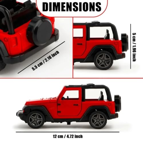Image of 1:36 Scale Thar Diecast Metal Toy Car - Pullback SUV Model with LED Lights, Sound, Openable Doors - Off-Road Jeep Collectible for Kids Boys Girls Age 3+ Years - Red