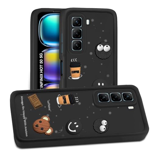 Image of AESTMO Back Case Cover for Infinix Hot 50 5G Cover | Cute Fun Cartoon 3D Ball | Coffee Silicone Case | Full Body Protection | Camera Protection Back Cover for Infinix Hot 50 5G (Black)
