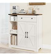 Farmhouse Storage Cabinet, Bathroom Cabinet with 2 Barn Doors, Floor Storage Cabinet with Open Sh...