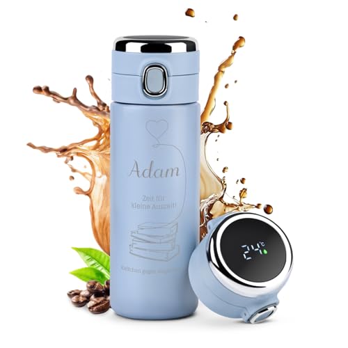 Maverton Thermosflasche mit Gravur 400 ml mit LED-Touch-Anzeige...