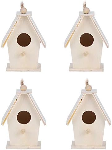 Wooden Bird House, 4Pcs Mini Hanging Birdhouse Nesting Box Natural Unfinished Wood Bird Nests for Outdoor Garden Courtyard Decoration