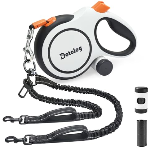 Dotolog Double Retractable Dog Leash 26ft (White, 8m)