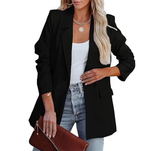 MGizo DtiSpectrum Damen-Blazer - Locker Sitzende, Einreihige Anzugjacke mit Offener Vorderseite für die Arbeit, Langärmelige Businessjacke mit Reverskragen